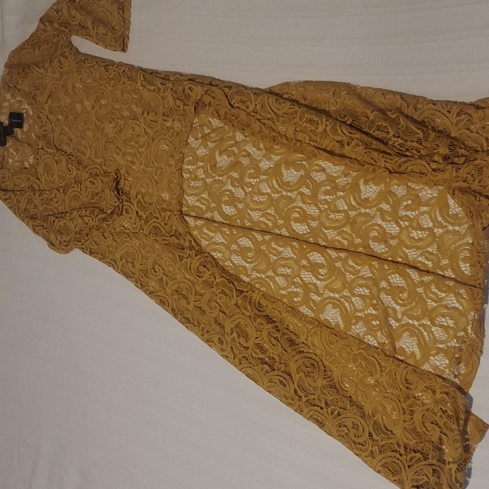 High low style mustard color lace blouse